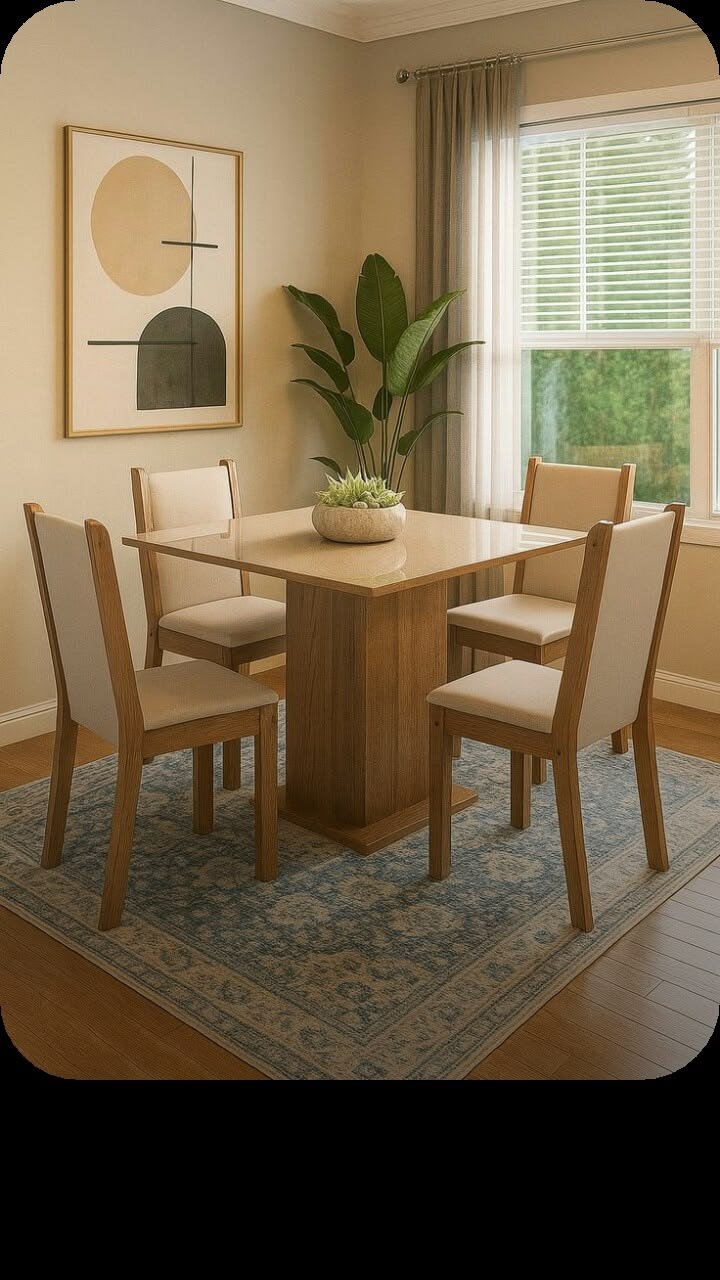 Solid wooden center base cushion chairs 4 seater dining set